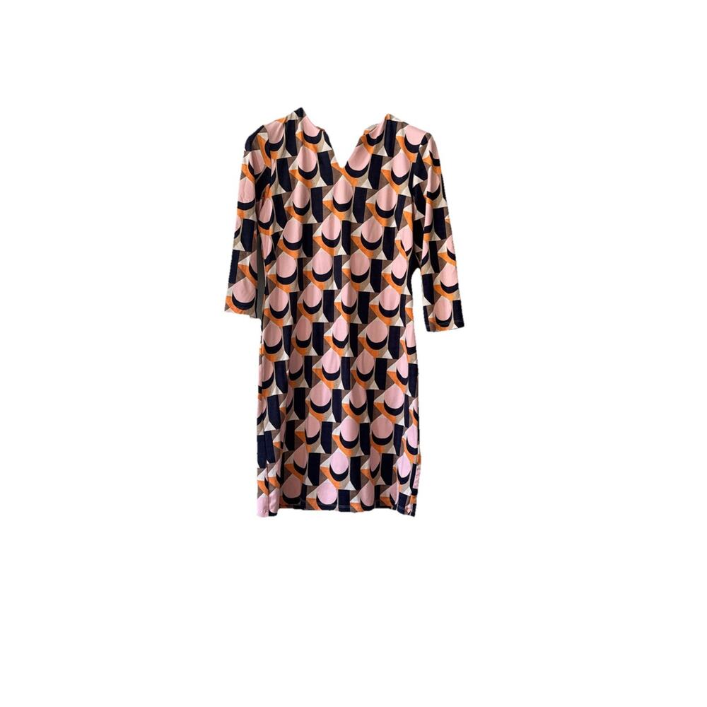 J McLaughlin Catalina Cloth Sheath Dress-3/4 Sleeves-pink Blue White L